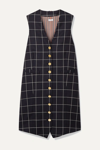 Thom Browne Grosgrain-trimmed Checked Wool-twill Mini Dress In Navy