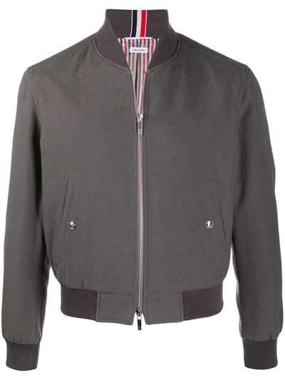 Thom Browne Engineered Rwb Stripe Cotton Blend Bomber Jacket In Grey