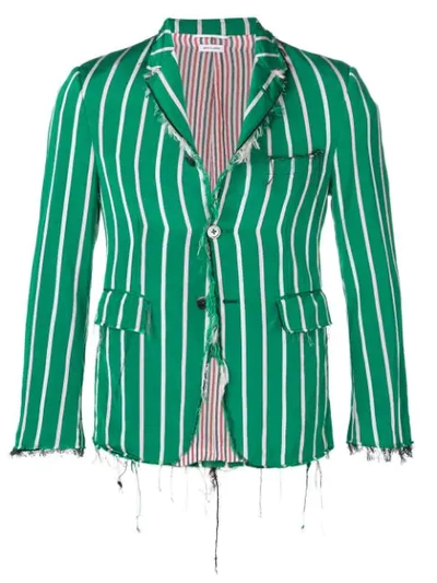 Thom Browne Distressed Banker Stripe Sport Coat In Green