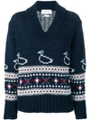 Thom Browne Duck Fair Isle Oversized Pullover In Blue