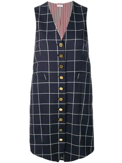 Thom Browne Windowpane Shadow Check Twill Waistcoat Dress In 415 Navy