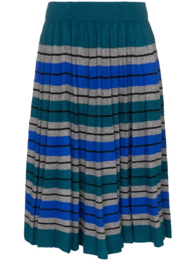 Plan C Pleated Stripe Wool Skirt In Multicolour