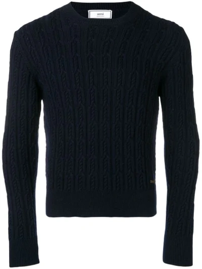Ami Alexandre Mattiussi Cable Knit Crew Neck Sweater In Blue