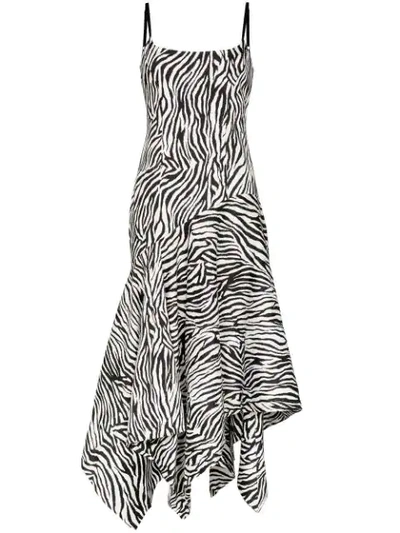 Solace London Marisol Zebra-stripe Asymmetric Dress In Black