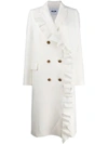 Msgm Ruffled Double-breasted Coat In White