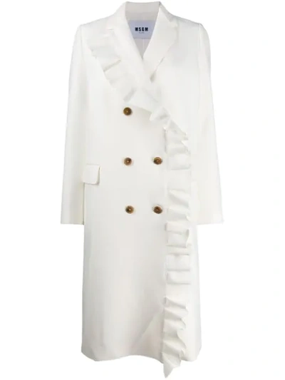 Msgm Ruffled Double-breasted Coat In White