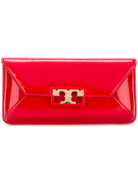 red patent leather clutch