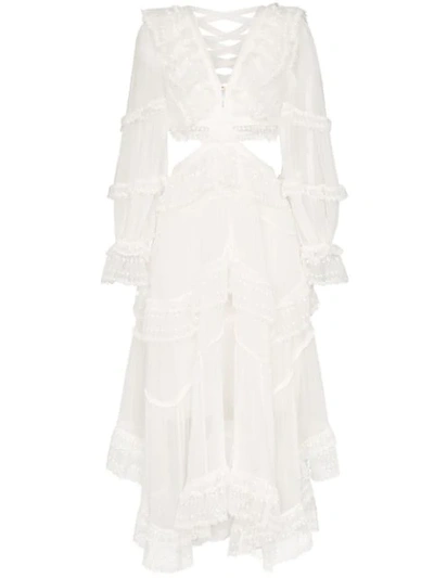 Zimmermann Asymmetric Lace Midi Dress In White
