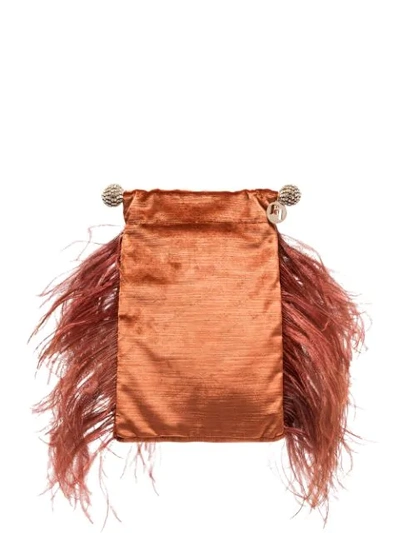 Rosantica Athos Feather Detail Clutch In Brown