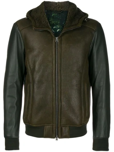 Etro Hooded Leather Jacket In Green