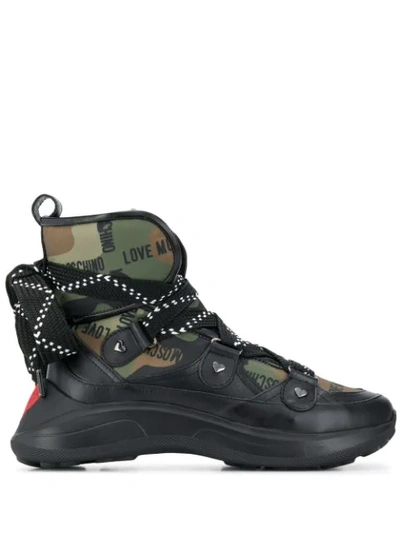 Love Moschino Camouflage Print Boots In Black