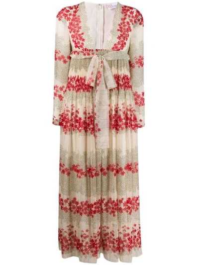 Red Valentino Dreaming Peony-print Muslin Dress In Neutrals