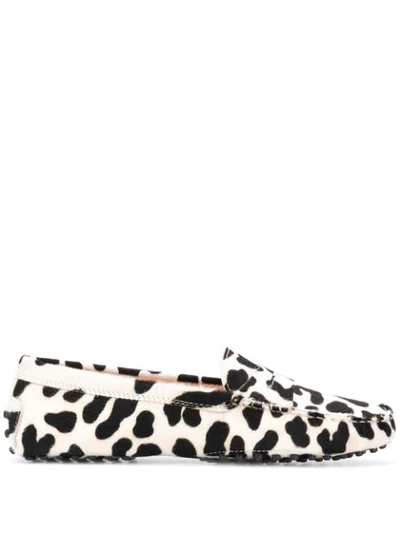 Tod's Leopard Print Slippers In B001 Bianco