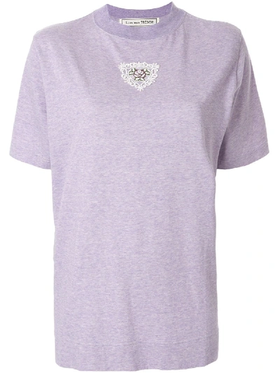 Tu Es Mon Tresor Embroidered Short-sleeve T-shirt In Purple