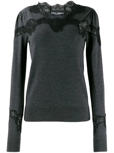 Dolce & Gabbana Lace Detail Sweater In Grey