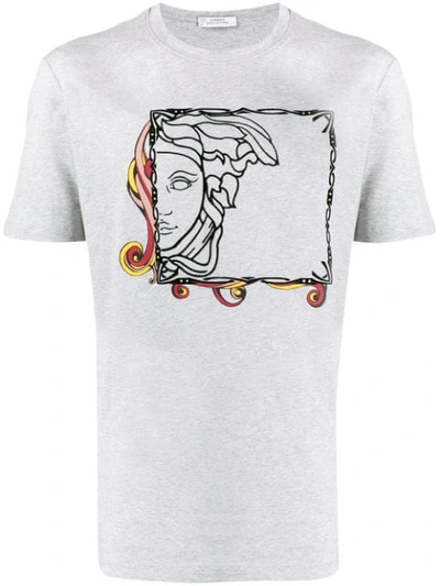 Versace Print T-shirt In V7653 Grigio Melange+stampa