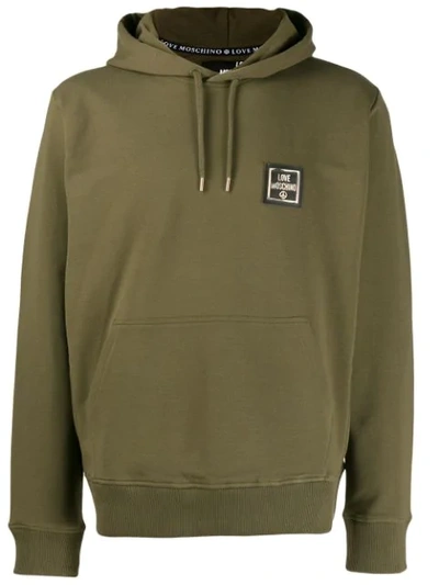 Love Moschino Logo Plaque Hoodie In Green