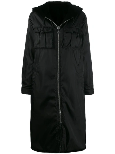 Prada Fur Lined Parka Coat In Black