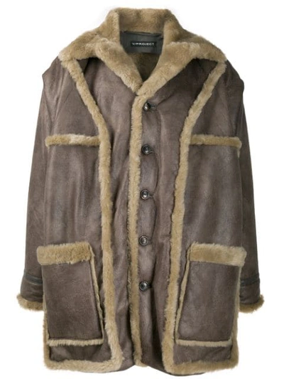 Y/project Faux Leather Oversized Aviator Jacket In Neutrals