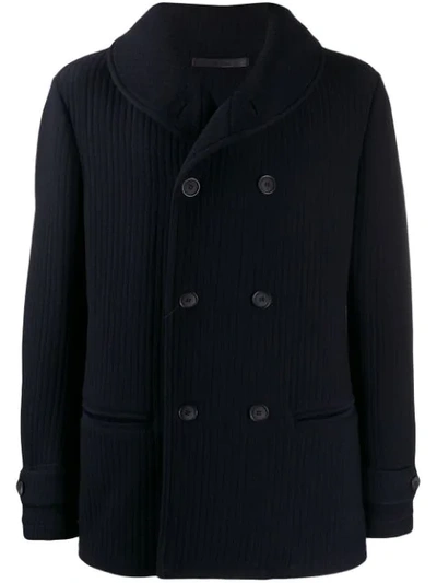 Giorgio Armani Ribbed Peacoat In Blue