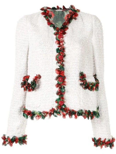 Dolce & Gabbana Bouclé Jacket With Decorative Buttons In White