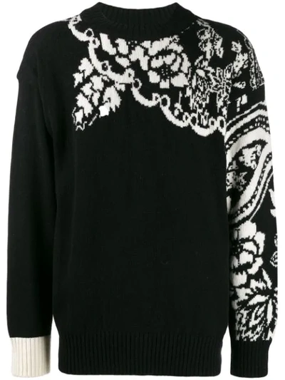 Sacai Sweater Floral Drinting In Black