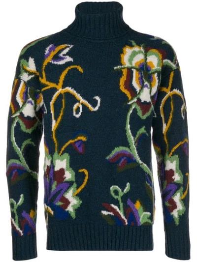 Etro Intarsien-pullover Mit Blumenmuster In Blue