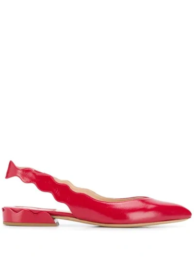 Chloé Scalloped Slingback Ballerina Shoes In Red