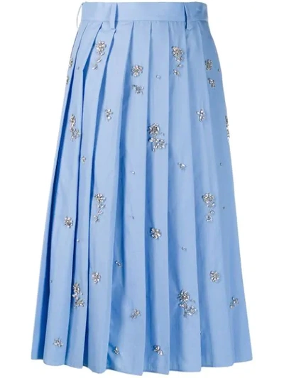 Prada Embellished Pleated Skirt In Blue