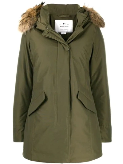 Woolrich Padded Hooded Coat In Green