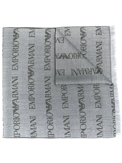 Emporio Armani Logo Embroidered Scarf In Grey