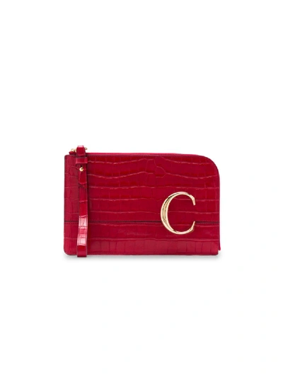 Chloé The C Crocodile Effect Pouch In Red
