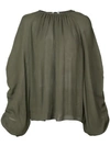 Rochas Ruched Sleeve Blouse In Green