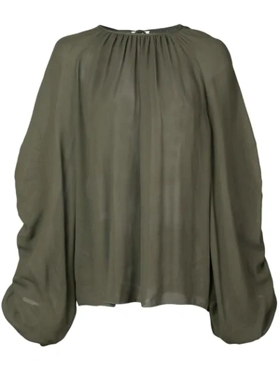 Rochas Ruched Sleeve Blouse In Green
