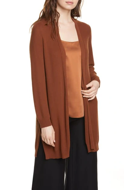 Eileen Fisher Simple Longline Merino Wool Cardigan Sweater In Nutmeg