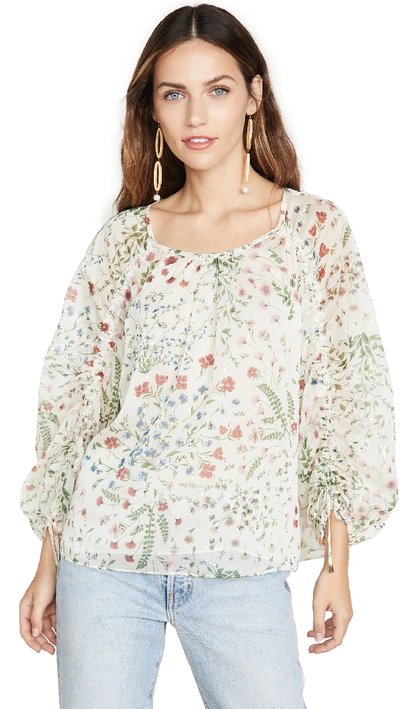 Joie Neema Floral Drawstring Blouse In Aged White