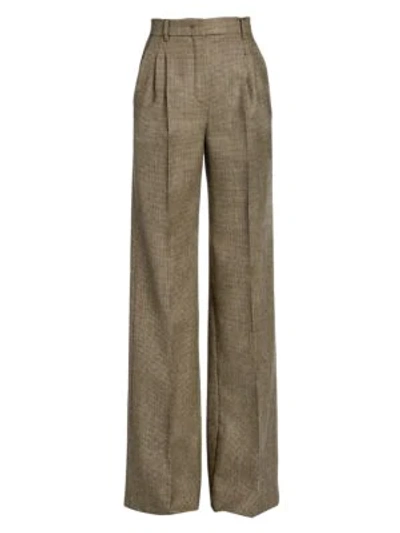 Fendi Women's High-rise Pixel Wool Wide-leg Trousers In Ivory Brown