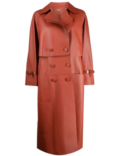 Fendi Nappa Leather Trench Coat With Back Zip In Rust