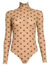 Fendi Embroidered Logo Stretch Tulle Bodysuit In Nude