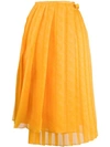 Fendi Feathered Organza Asymmetric Pleated Skirt In Yellow