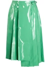Fendi Patent Leather Pleated Asymmetric Midi Skirt In Aqua