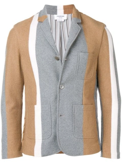 Thom Browne Repp Stripe Combo-knit Sport Coat In Neutrals