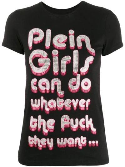 Philipp Plein Embellished Slogan Print T-shirt In Black
