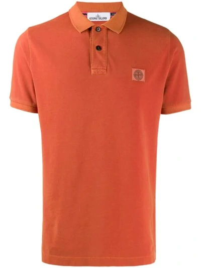 Stone Island Logo Polo Shirt In Orange