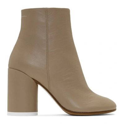 Mm6 Maison Margiela Beige Leather Ankle Boots In T2070 Natur