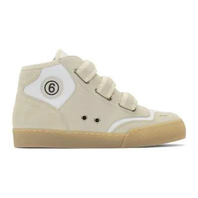 Mm6 Maison Margiela Printed Suede And Leather Sneakers In Light Grey