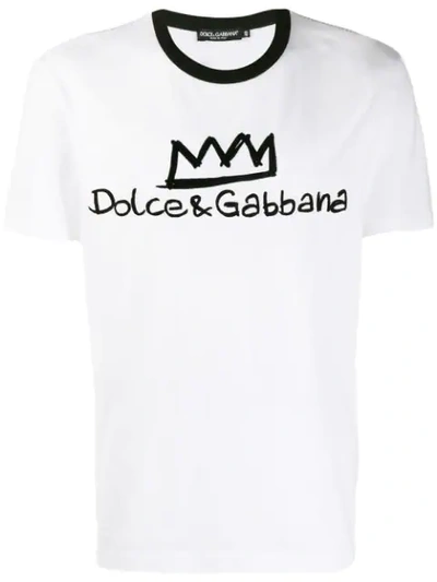 Dolce & Gabbana White Flocked Logo T-shirt