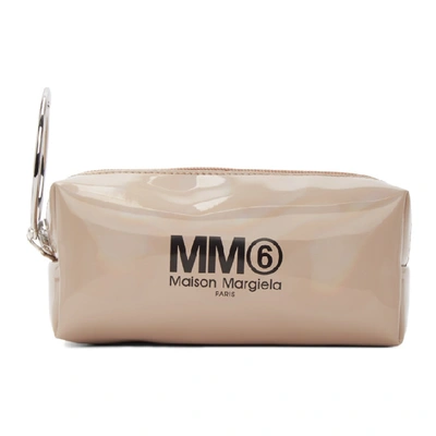Mm6 Maison Margiela Beige Iridescent Logo Keyring Pouch In Neutral