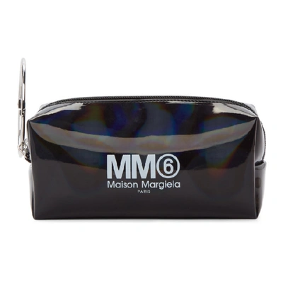 Mm6 Maison Margiela Black Iridescent Logo Keyring Pouch