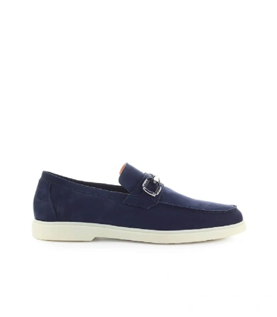 Santoni Navy Suede Loafer With Snaffle In Blue